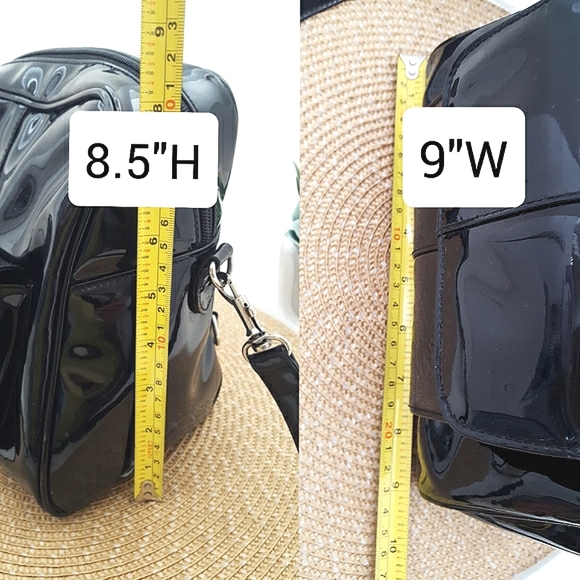 Toledano🖤Square Shape Backpack Bag Black Faux Patent Leathe - Picture 9 of 12